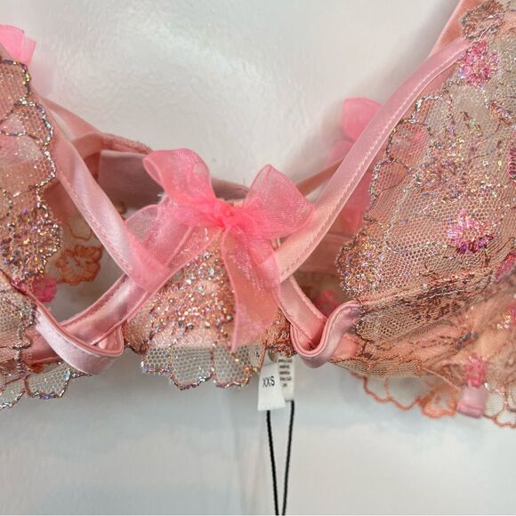 NWT For Love & Lemons Firework Floral Glitter Bra in Satin Pink XXS - Picture 6 of 8